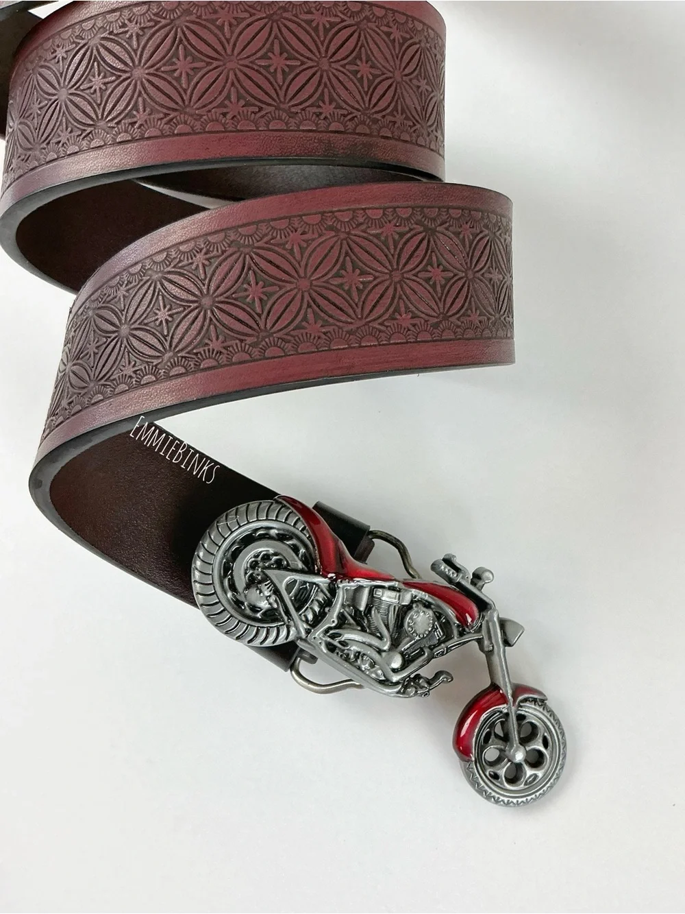 New Motorcycle Moto Adjustable Tooled PU Leather Belt